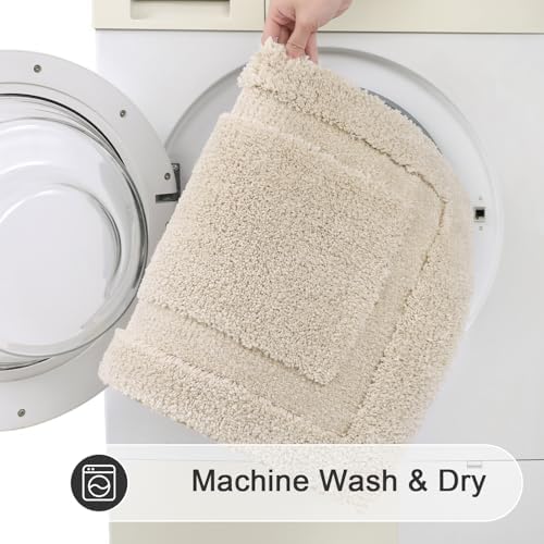 SHACOS Soft Microfiber Bathroom Rugs Set of 2 Pieces, Light Beige
