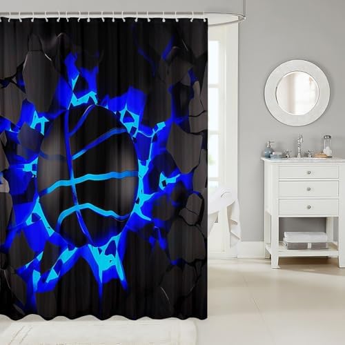 jejeloiu Basketball Bath Curtain Boys Girls 72"x72" Gaming Sports Shower Curtain for Kids Women Men Waterproof Blue Ombre Bathroom Shower Curtain Set Gift for Basketball Lover