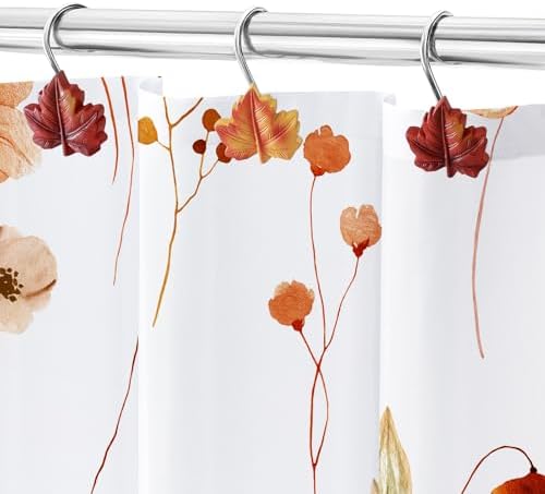 Red Plant Leaf Shower Curtain Hooks,Eucalyptus Bathroom Decor,12PCS