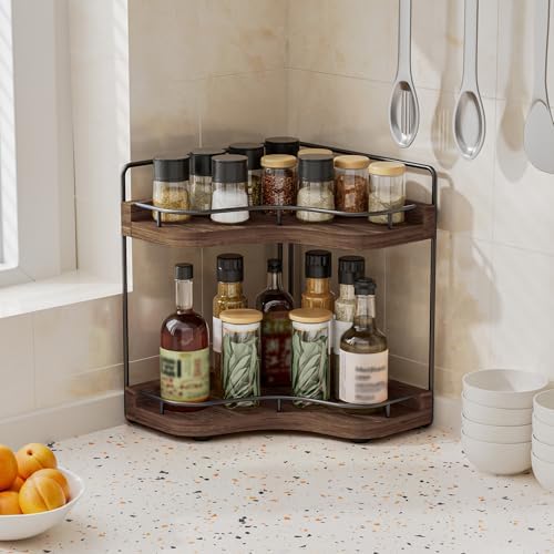 2-Tier Corner Bathroom Counter Organizer, Larger, Dark Brown