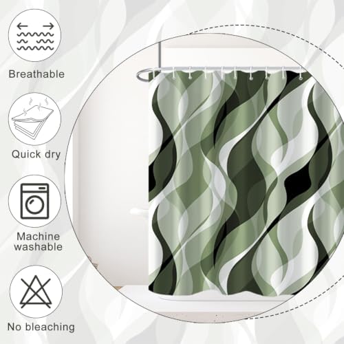 Green Striped Clawfoot Tub Shower Curtain 180x70 inch 30 Hooks