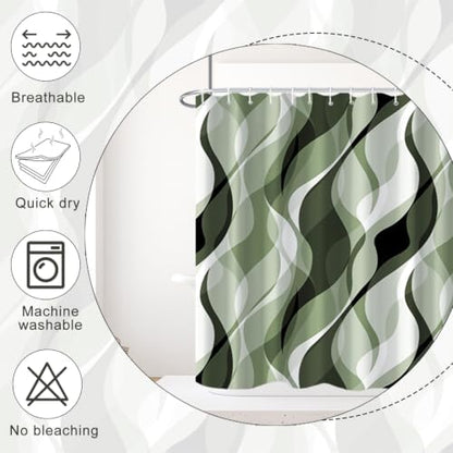 Green Striped Clawfoot Tub Shower Curtain 180x70 inch 30 Hooks