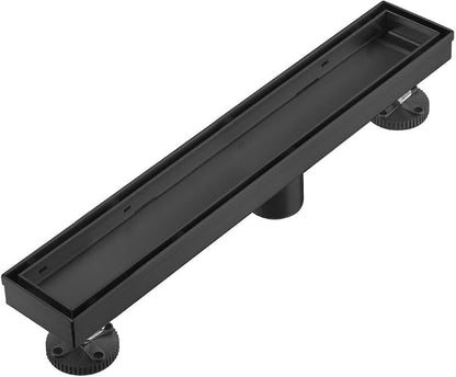 Linear Shower Floor Drain, Black 12 Inch 304 Stainless Steel Bathroom Drains Kit, Rectangular Shower Trench Drain with Reversable Tile-in Pattern Drain Cover & Hair Catcher