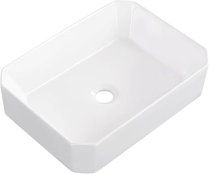 Vessel Sink 20"x14" Rectangular Bathroom Sink Modern White Porcelain Ceramic Above Counter Drop-in Vanity Sink for Bathrooms Art Basin