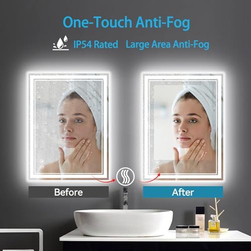 28 x 36'' Bathroom Mirror with Lights, Dimmable 3 Colors, Fogless