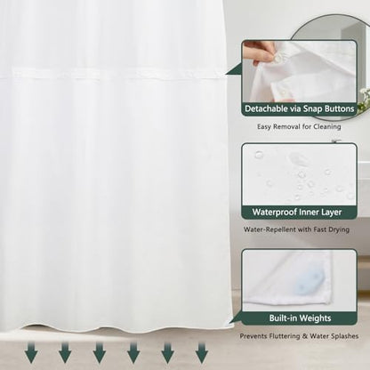 No Hook Shower Curtain with Snap-in Liner 71x74 Inch