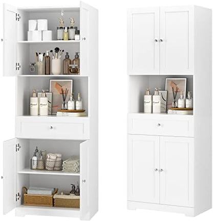 HIFIT Tall Bathroom Storage Cabinet with Drawer, Modern Linen Cabinet,White