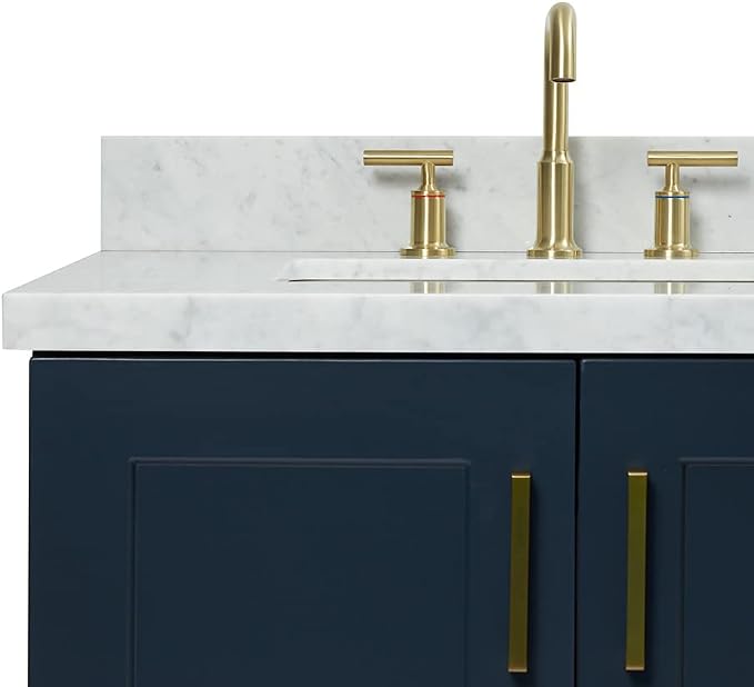 ARIEL Taylor 72-inch Bathroom Vanity with Sink,Solid Wood, 1.5-inch Italian Carrara Marble Countertop, Double Rectangular Porcelain Sink, 4 Soft Closing Doors, 6 Dovetail Drawers, Midnight Blue