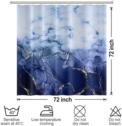 Navy Blue Marble Waterproof Bathroom Shower Curtain 72x72 inches