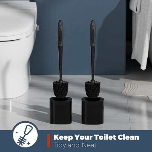 Holaloha Toilet Brush and Holder Set, Space Saving, 2 Pack, Black