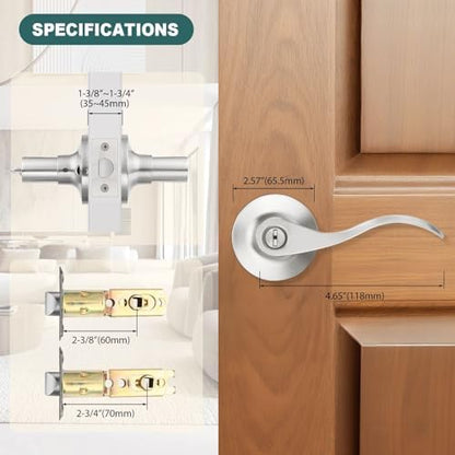 GOBEKOR 8 Pack Brushed Nickel Privacy Door Levers Bedroom Bathroom Door Handles Keyless Interior Door Handles with Lock Bedroom Door Handles Hardware