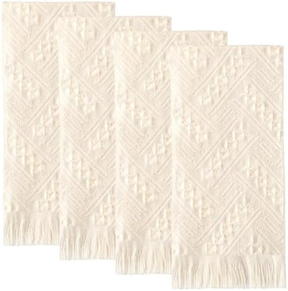 HunnmingRe 4 Pack Boho Hand Towel for Kitchen,Cream White
