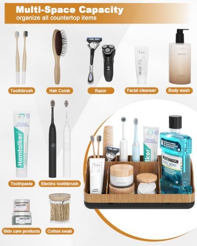 Bathroom Counter Organizer and Storage, 7 Slots Detachable Toothbrush Holders for Bathrooms, Anti-Slip Electric Toothbrush and Toothpaste Holder Countertop