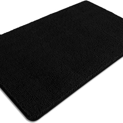 Bathroom Rugs 30 x 50 Inch – Extra Large Bath Mat | Absorbent and Washable Thick Chenille Bath Rugs Non-Slip Runner Rug for Bathroom, Shower, Tub(Black)