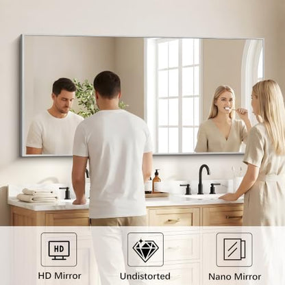DESBING 30" x 60" Bathroom Mirror, Silver Metal Frame Wall Mirror