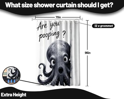 Extra Tall Shower Curtain XL Funny Octopus, 70 x 96 Inchs
