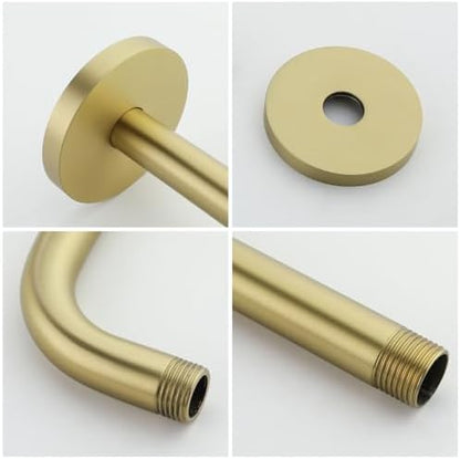 Stainless Steel Shower Head Extension Arm Wall Mounted Rainfall Shower Tube Bathroom Hardwares Accessories 16 Inch Brushed Gold,SW-RD91018-16BG.