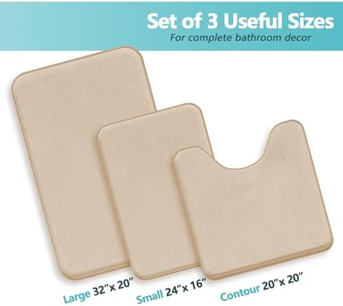 Beige Bath Mat Sets Extra Soft Memory Foam Bathroom Rugs 3 Piece Non Slip Absorbent & Dry Living Mat Sets Washable Bath Carpets with Toilet Rug,Bath Rugs for Bathroom,Tub,Shower,Kitchen,Bedroom