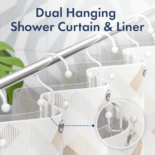 Bathway Shower Curtain Hooks White Shower Curtain Rings, 12 Pcs Double Hook Shower Curtain Hooks Rings Shower Curtain Hangers Rust Proof, Metal Shower Hooks for Bathroom Shower Curtain Rod