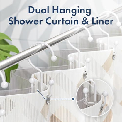 Bathway Shower Curtain Hooks White Shower Curtain Rings, 12 Pcs Double Hook Shower Curtain Hooks Rings Shower Curtain Hangers Rust Proof, Metal Shower Hooks for Bathroom Shower Curtain Rod