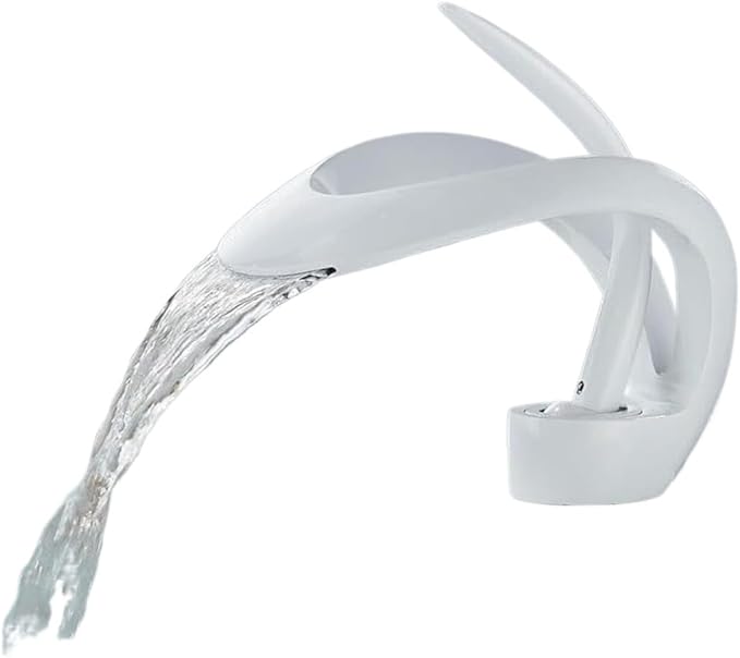 Faucet Modern Brass Bathroom Basin Faucet with Waterfall Spout Deck Mount Hot Cold Water Mixer Tap Durable Construction(White) Faucet