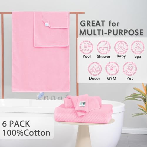 VOOVA & MOVAS 6PC Towel Set, 100% Cotton, Pink