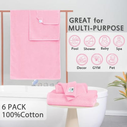 VOOVA & MOVAS 6PC Towel Set, 100% Cotton, Pink