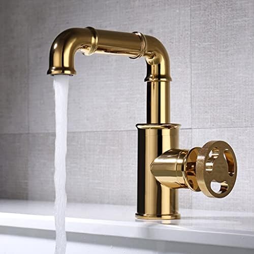 Modern Brass Bathroom Faucet with Hot and Cold Water Mixer Contemporary Design for Kitchen or Bathroom Gold Finish