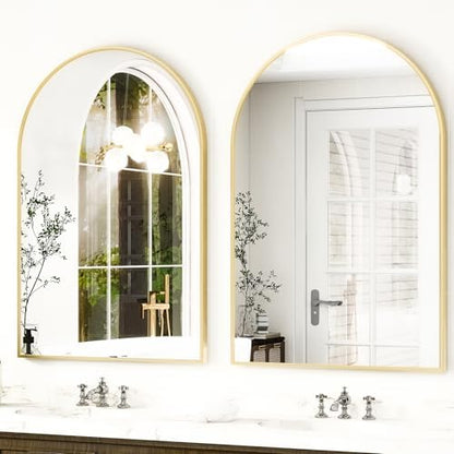 HARRITPURE 16"x24" Arched Bathroom Mirror - Gold Wall Mounted Mirror - Black Arch Mirror - Aluminum Alloy Frame Bathroom Mirror Living Room, Bedroom, Bathroom and Entryway