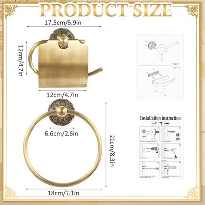 2 Pcs Antique Toilet Paper Holder Hand Towel Ring, with Cover