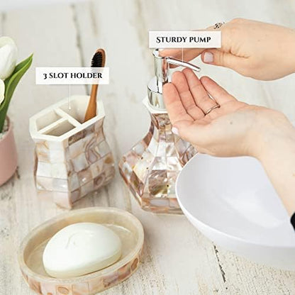 Milano Bathroom Toothbrush Holder - Decorative Bathroom Toothbrush Organizer Finished in Beautiful Mother of Pearl, 3 Slot Toothbrush Holder for Bathroom Fits Multiple Brushes