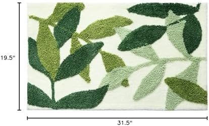 Green Leaves Bath Mats Bathroom Rugs Set 2 Piece Non-Slip Soft Microfiber Absorbent Machine Washable Entrance Doormat Boho Carpet for Bathroom Floor Tub Shower (17.5 X 25.5+19.5 X 31.5 Inches)