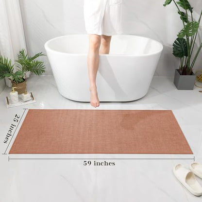 chakme Bathroom Rugs Mat 59x24, Ultra Thin Non Slip Bath Mat Large Quick Dry Absorbent Bath Mat for Bathroom, (Dark Pink, 59"x24")