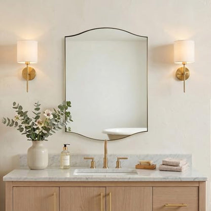 ANDY STAR Gold Bathroom Mirror, 22"x30" Scalloped Wall Mirror in Stainless Steel Metal Frame, Unique Vanity Mirror with Modern Curved Edge Design, Ideal for Bathroom, Bedroom, Entryway