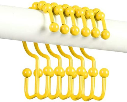 Shower Curtain Hooks,304 Stainless Steel Shower Rings for Bathroom,Double Glide Shower Hooks for Bathroom Shower Curtain Rods Curtains,Set of 12 Hooks,Yellow（Shower Curtain Hooks Style A ）