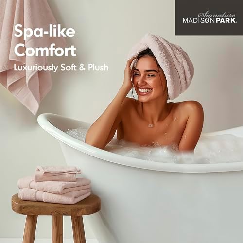 Madison Park 800GSM 100% Cotton Bathroom Bath Towel Set of 8, Blush