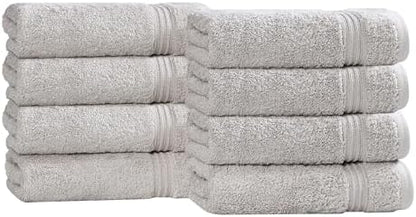 Superior Egyptian Cotton Bath Towel Set, Towels For Home Bathroom, Master, Guest Bath, Decor Essentials, Quick Dry, Absorbent, Large Body Towels, Spa, Hotel, Resort, Adult, Kids, Set of 8, Silver