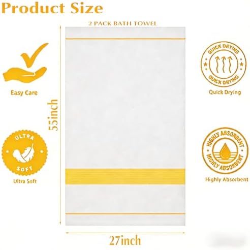 2-Pack Microfiber Bath Towels (27x54 Inches) - Ultra Soft & Quick Dry, 3X Absorbency, Lightweight for Gym, Yoga, Travel & Spa - Perfect for Home, Fitness & Post-Workout