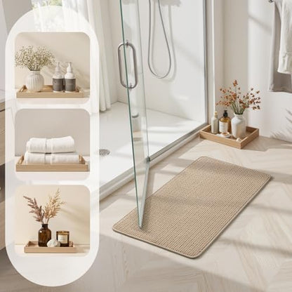HOMEIDEAS Bathroom Rugs Set 2 Piece Thin Non Slip, Beige 17"x24"+20"x32"
