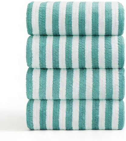 4 Pcs Turquoise Large Stripe Bath Sheets 35"x70" Extra Large Bath Towels Oversized Cabana Stripe Jumbo Towels for Bathroom Soft Highly Absorbent Quick Dry Beach Chair Towels for Hotel and Spa