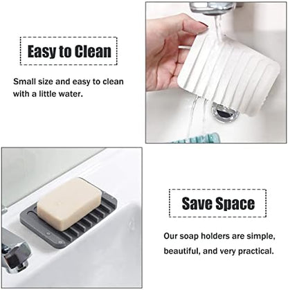 Self Draining Soap Dishes, 4 Pcs Silicone Waterfall Drainer Soap Holder for Bathroom, Extend Soap Life Keep Dry Clean & Easy Cleaning (Black & White)