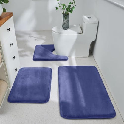 HUXMEYSON 3-Piece Memory Foam Bathroom Rug Set, Royal Blue
