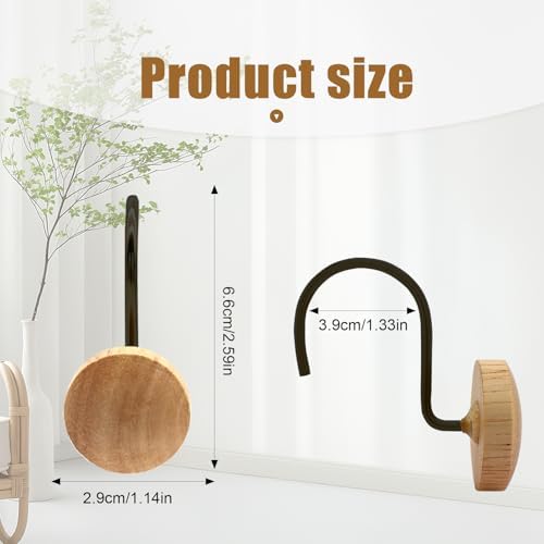 Shower Curtain Hooks, Wood Decorative Shower Curtain Rings, Modern Round Log Shower Curtain Hangers, 12PCS Shower Hooks for Shower Curtain Rod, Bedroom, Living Room (Black 1)