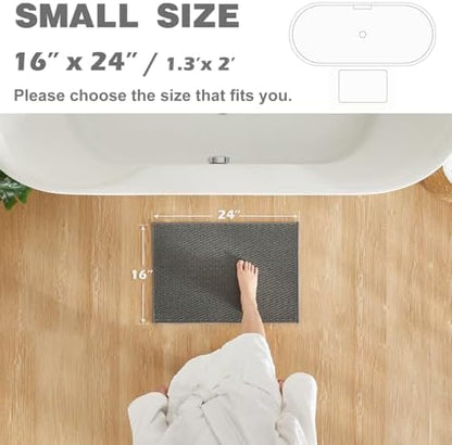 TYUU Bathroom Rugs Non Slip Washable, Super Absorbent Thin Bath Mat Small Quick Dry Low Pile Bathroom Rug, Dark Grey 16"x24"