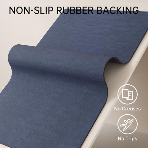 Mecko Bath Mat 20"x32",Ultra Thin Bathroom Rug fit Under Door Navy Blue