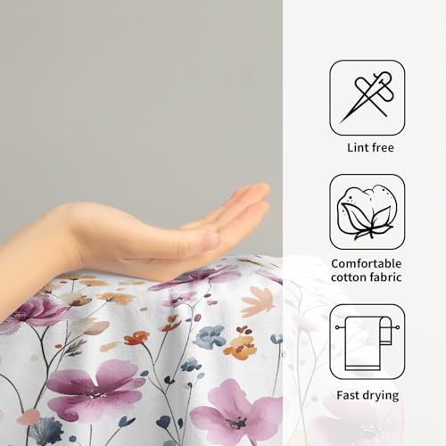 Purple Wildflowers Hand Towels 14x28 Inch 2Pcs Summer Spring Botanical Floral Butterfly Soft Fingertip Tea Towel Absorbent Dish Cloth for Bathroom Kitchen Hotel Spa Home Decor