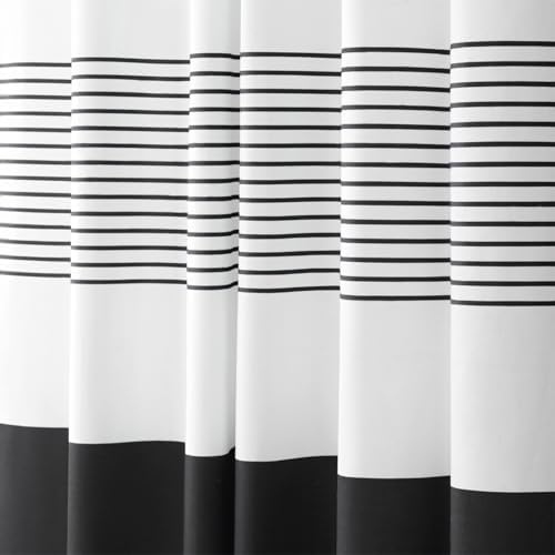Black Boho Cotton Striped Shower Curtain with Tassel 72" W X 72" L