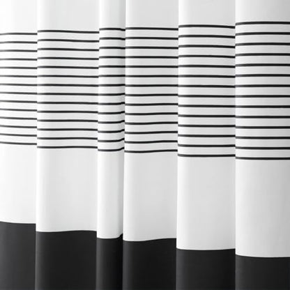 Black Boho Cotton Striped Shower Curtain with Tassel 72" W X 72" L