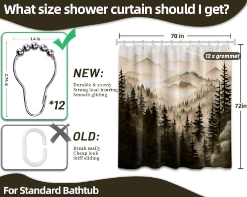 Dark Brown Forest Shower Curtain, 72x72 in, Mountain Pine Tree Bronze