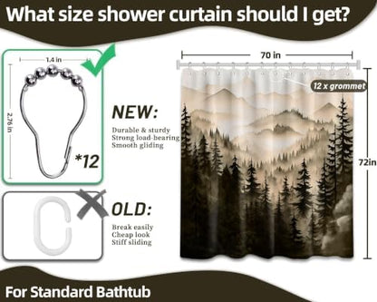 Dark Brown Forest Shower Curtain, 72x72 in, Mountain Pine Tree Bronze
